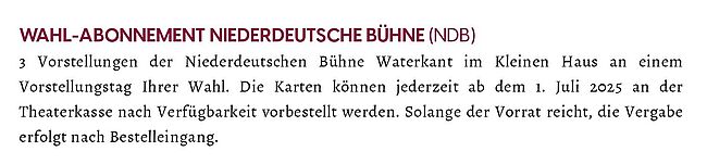 Termine "Wahl-Abonnement Niederdeutsche Bühne (NDB)" zur Spielzeit 2025/2026