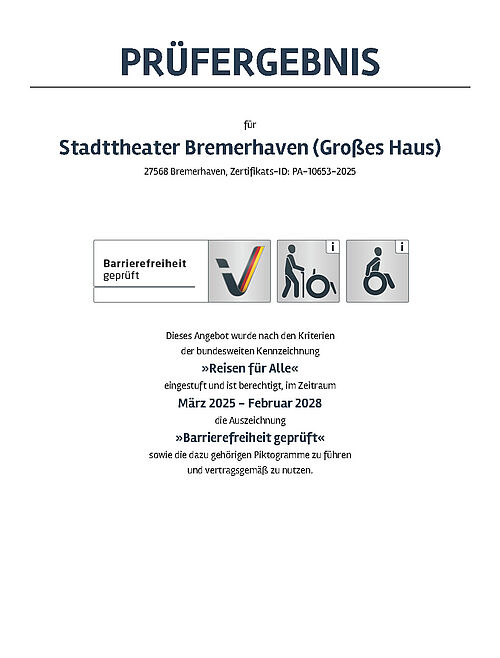 Zertifikat der Barrierefreiheit von März 2025 bis Februar 2028