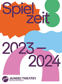 Cover der JUB-Broschüre 2023/2024 mit Grafiken in den Farben orange, grün, hellblau und lila.