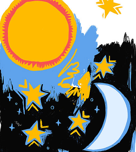 Sonne, Mond und Sterne (Illustration: Henriette Eisfeld)